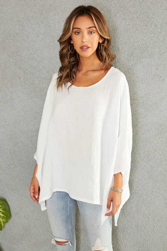 The Linen Draped Oversized Blouse- Anicoletta's Boutique | Fashion Forward Luxury Women's Clothing