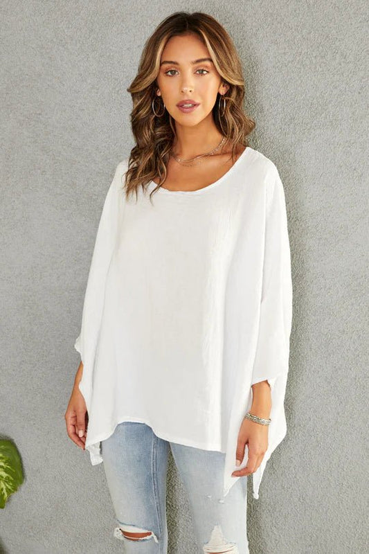 The Linen Draped Oversized Blouse- Anicoletta's Boutique | Fashion Forward Luxury Women's Clothing
