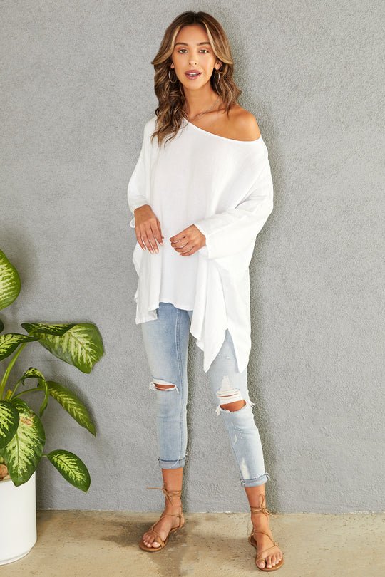 The Linen Draped Oversized Blouse- Anicoletta's Boutique | Fashion Forward Luxury Women's Clothing