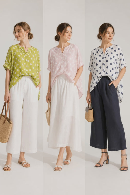The Polka Dot Hi Low Linen Blouse