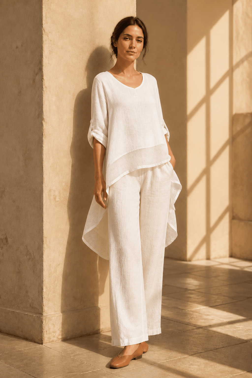 The Summer Italian Linen Hi Low Blouse- Anicoletta's Boutique | Fashion Forward Luxury Women's Clothing