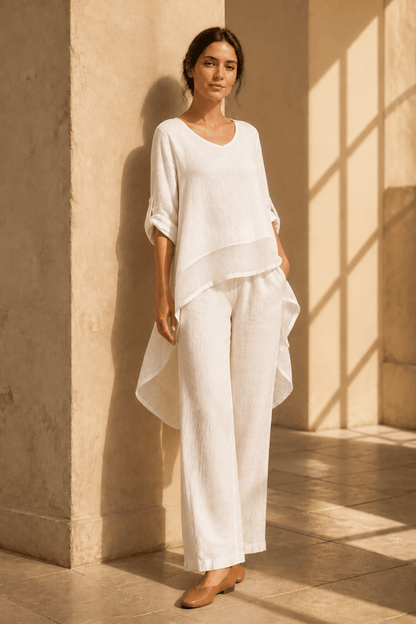 The Summer Italian Linen Hi Low Blouse- Anicoletta's Boutique | Fashion Forward Luxury Women's Clothing