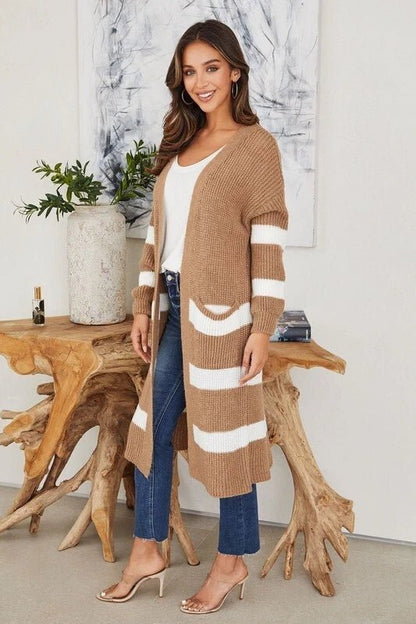 The Elle Stripe Long Cardigan- Anicoletta's Boutique | Fashion Forward Luxury Women's Clothing
