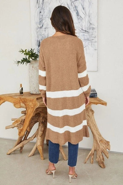 The Elle Stripe Long Cardigan- Anicoletta's Boutique | Fashion Forward Luxury Women's Clothing