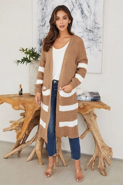 The Elle Stripe Long Cardigan- Anicoletta's Boutique | Fashion Forward Luxury Women's Clothing