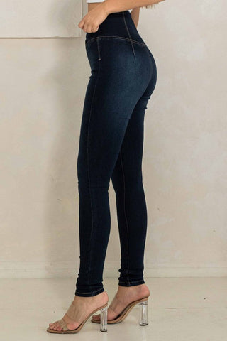 Vibrant High Rise V Shape Waist Line Skinny Jeans- Anicoletta's Boutique | Fashion Forward Luxury Women's Clothing