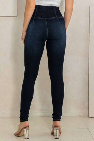 Vibrant High Rise V Shape Waist Line Skinny Jeans- Anicoletta's Boutique | Fashion Forward Luxury Women's Clothing