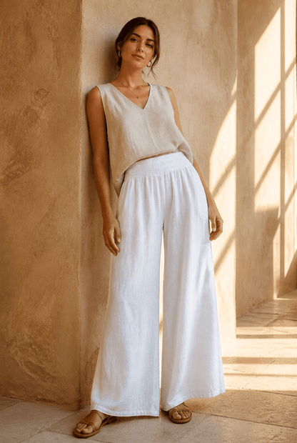 The Italian Linen Palazzo Pants- Anicoletta's Boutique | Fashion Forward Luxury Women's Clothing