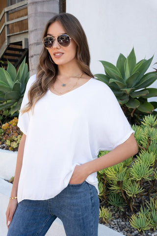 The Silk Front Drapey V-Neck Italian Blouse- Anicoletta's Boutique | Fashion Forward Luxury Women's Clothing