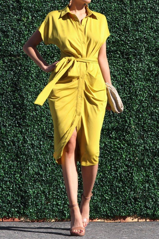 The York Button Down Midi Dress- Anicoletta's Boutique | Fashion Forward Luxury Women's Clothing