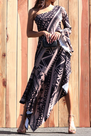 One Shoulder Long Dress- Anicoletta's Boutique | Fashion Forward Luxury Women's Clothing