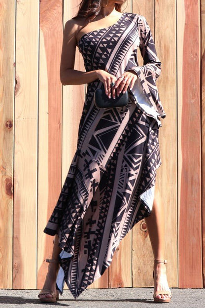 One Shoulder Long Dress- Anicoletta's Boutique | Fashion Forward Luxury Women's Clothing