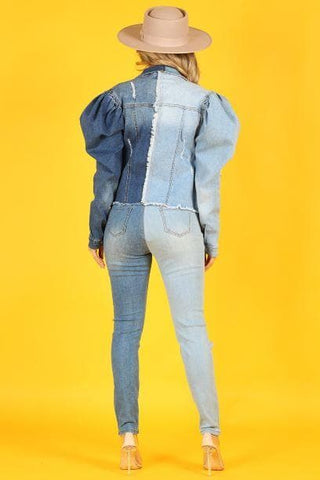 The Anicoletta’s Denim Jacket with Puff Sleeves and Pockets- Anicoletta's Boutique | Fashion Forward Luxury Women's Clothing