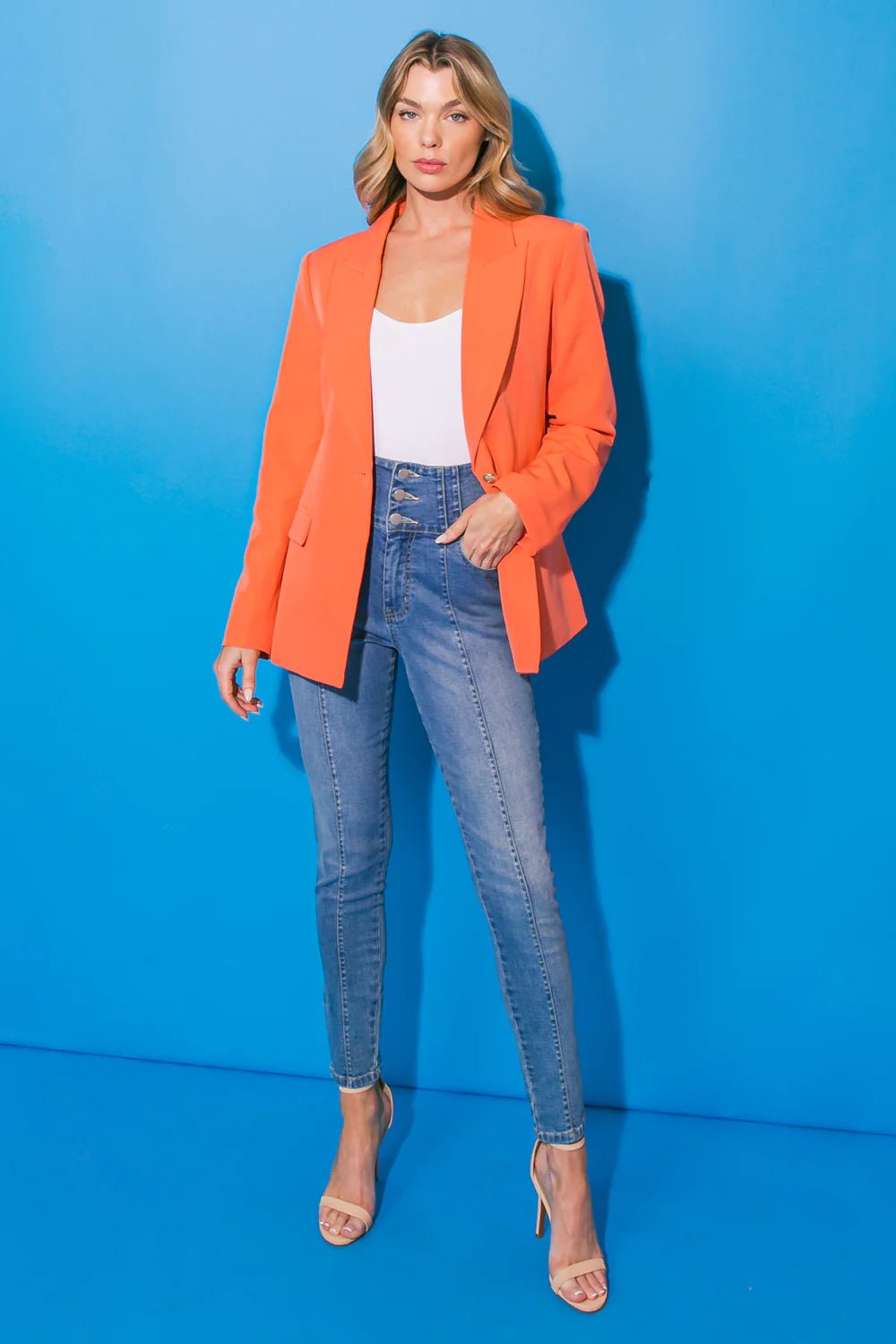 The Good Vibes Orange Blazer- Anicoletta's Boutique | Fashion Forward Luxury Women's Clothing