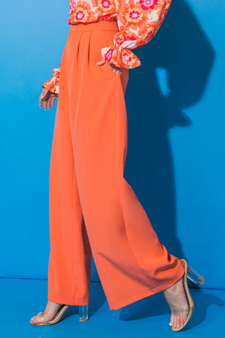 The Good Vibes Orange Palazzo Pants- Anicoletta's Boutique | Fashion Forward Luxury Women's Clothing