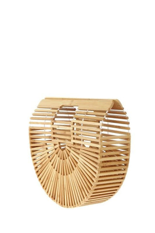 Natural Bamboo Ark Hand Half Moon Clutch- Anicoletta's Boutique | Fashion Forward Luxury Women's Clothing