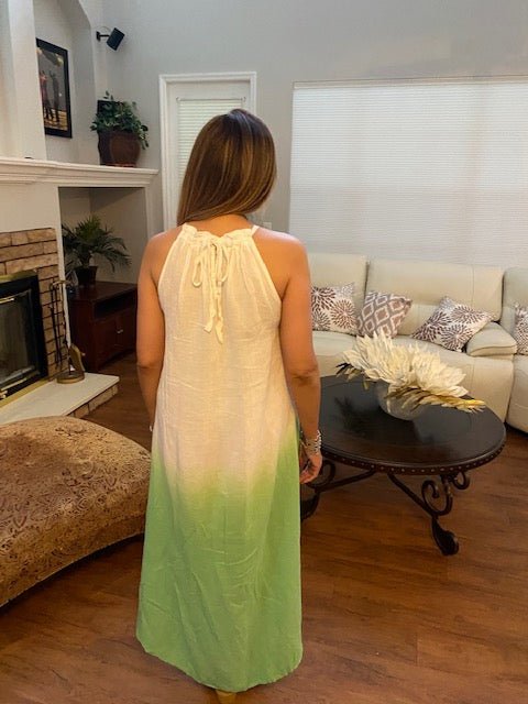 Italian Linen Two-Tone Sleeveless Maxi Dress- Anicoletta's Boutique | Fashion Forward Luxury Women's Clothing