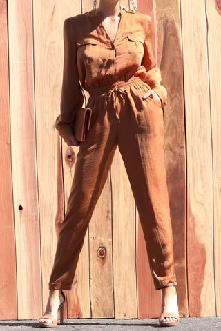 The Button Up Jumpsuit with Pocket- Anicoletta's Boutique | Fashion Forward Luxury Women's Clothing