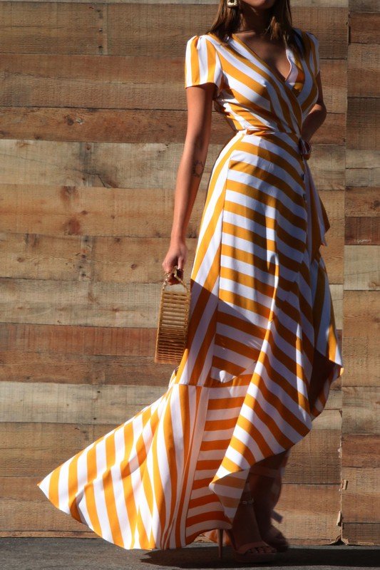 The Stephanie Ruffled Woven Wrap Maxi Dress- Anicoletta's Boutique | Fashion Forward Luxury Women's Clothing