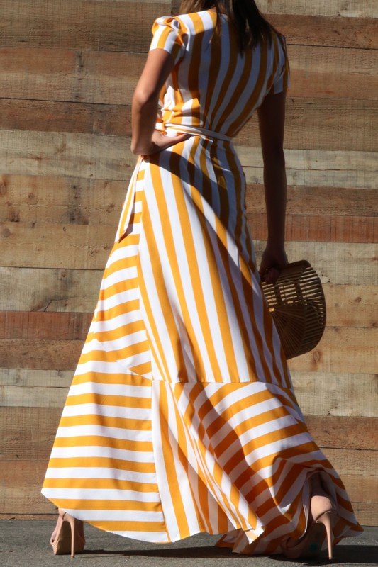 The Stephanie Ruffled Woven Wrap Maxi Dress- Anicoletta's Boutique | Fashion Forward Luxury Women's Clothing