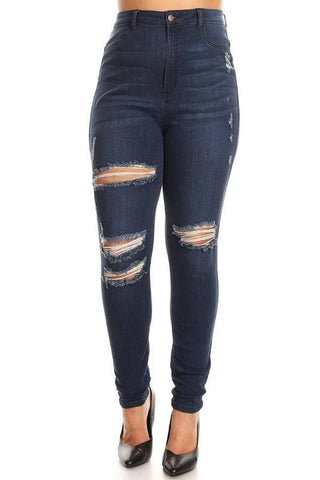 Plus Size - Anicoletta's Dark Blue - High Rise Skinny Jeans- Anicoletta's Boutique | Fashion Forward Luxury Women's Clothing