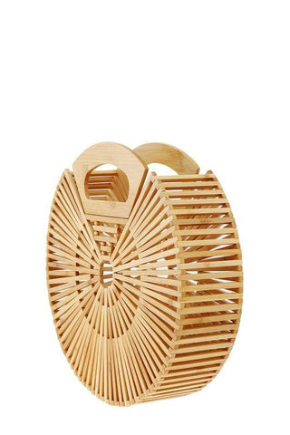 Natural Bamboo Ark Hand Round Clutch- Anicoletta's Boutique | Fashion Forward Luxury Women's Clothing