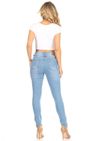 Skinny Denim Jeans With Three Button Closure- Anicoletta's Boutique | Fashion Forward Luxury Women's Clothing