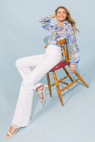 The Emilia Blue Paisley Blouse- Anicoletta's Boutique | Fashion Forward Luxury Women's Clothing