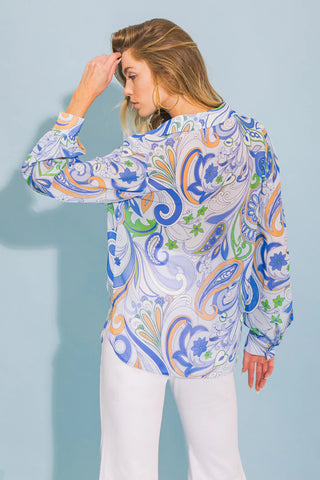 The Emilia Blue Paisley Blouse- Anicoletta's Boutique | Fashion Forward Luxury Women's Clothing