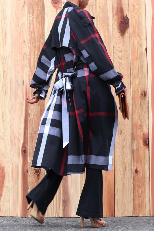 Plaid Trench Coat- Anicoletta's Boutique | Fashion Forward Luxury Women's Clothing