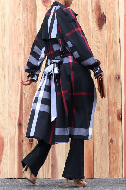 Plaid Trench Coat- Anicoletta's Boutique | Fashion Forward Luxury Women's Clothing