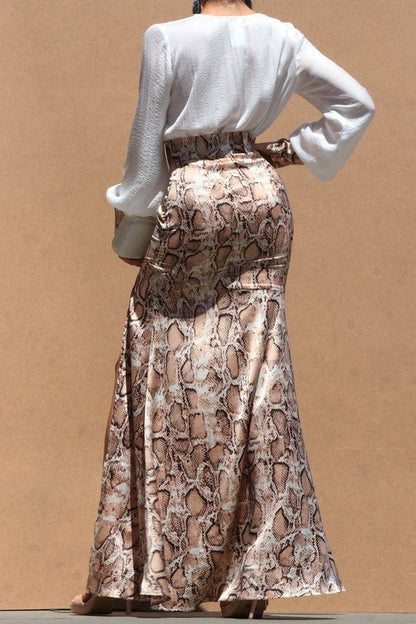 V Neck Long Sleeve Python Maxi Dress- Anicoletta's Boutique | Fashion Forward Luxury Women's Clothing