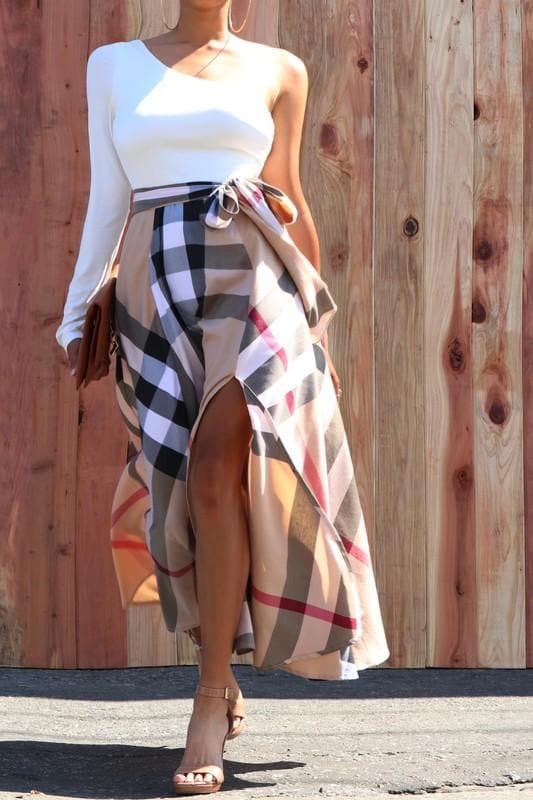 The One Shoulder Skirt Dress With Tie- Anicoletta's Boutique | Fashion Forward Luxury Women's Clothing