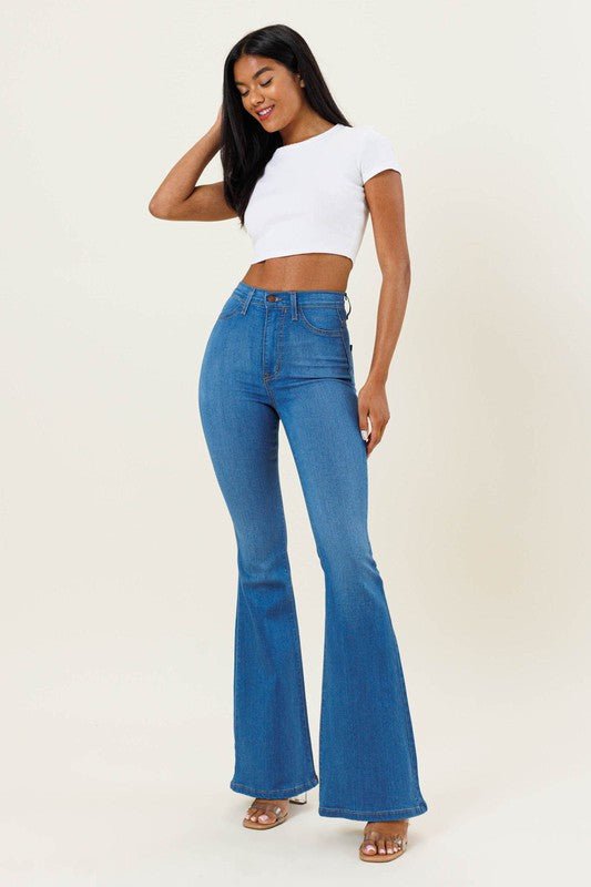 Vibrant Bell Flare Jeans- Anicoletta's Boutique | Fashion Forward Luxury Women's Clothing