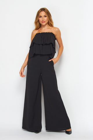 The Black Retro Ruffle Jumpsuit- Anicoletta's Boutique | Fashion Forward Luxury Women's Clothing