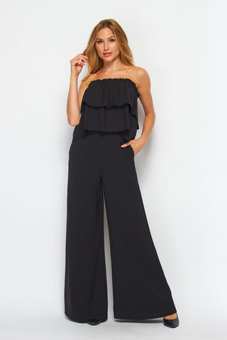 The Black Retro Ruffle Jumpsuit- Anicoletta's Boutique | Fashion Forward Luxury Women's Clothing