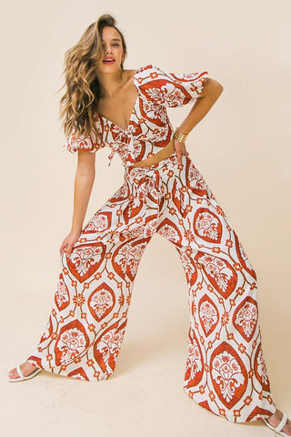 Resort World Woven Top and Pant Set- Anicoletta's Boutique | Fashion Forward Luxury Women's Clothing