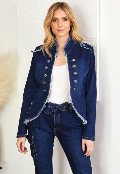 The Denim Sargent Pepper Jacket- Anicoletta's Boutique | Fashion Forward Luxury Women's Clothing