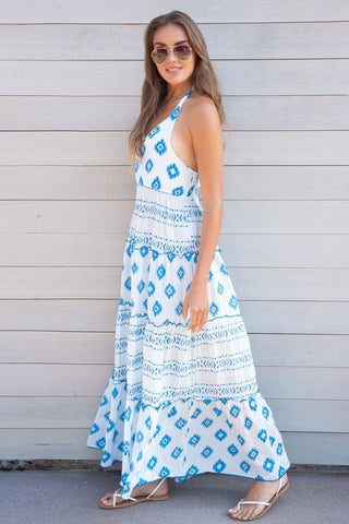 The Diamond Print Halter Maxi Dress- Anicoletta's Boutique | Fashion Forward Luxury Women's Clothing