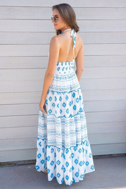 The Diamond Print Halter Maxi Dress- Anicoletta's Boutique | Fashion Forward Luxury Women's Clothing