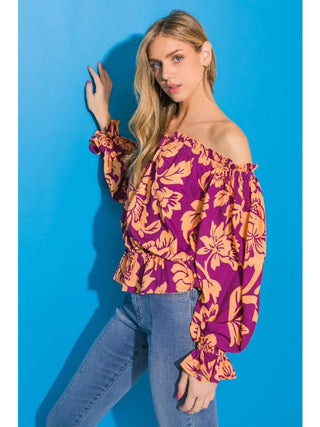 The Purple Queen Off Shoulder Blouse- Anicoletta's Boutique | Fashion Forward Luxury Women's Clothing