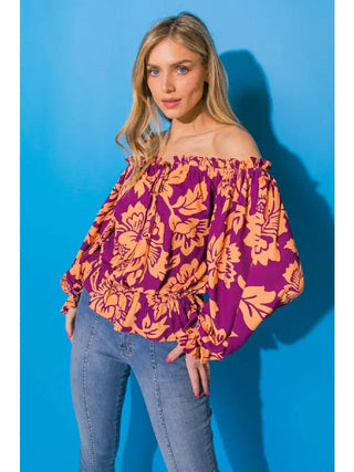 The Purple Queen Off Shoulder Blouse- Anicoletta's Boutique | Fashion Forward Luxury Women's Clothing