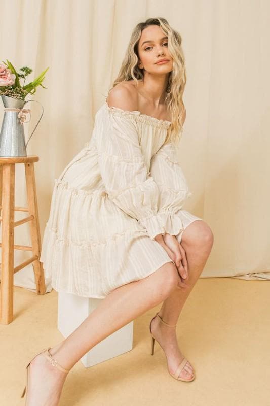 The Gracious Off-Shoulder Mini Dress- Anicoletta's Boutique | Fashion Forward Luxury Women's Clothing