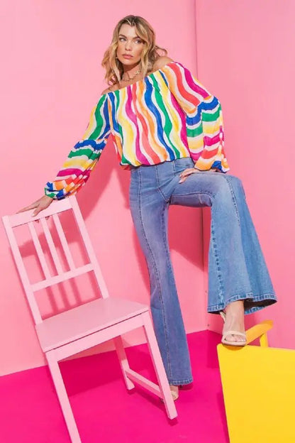 The Dancing Stripes Blouse- Anicoletta's Boutique | Fashion Forward Luxury Women's Clothing