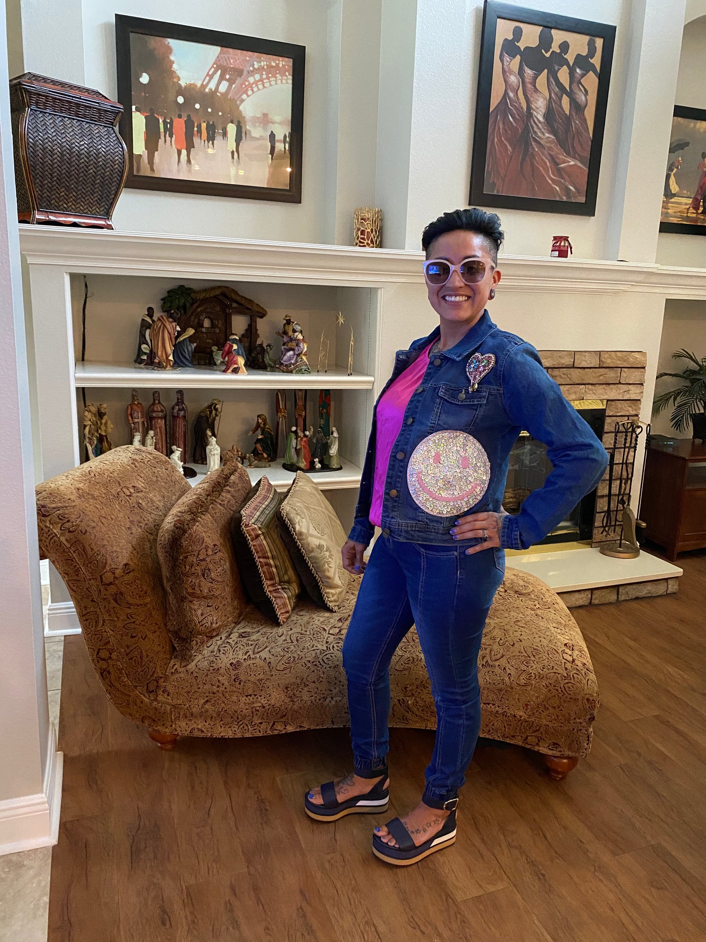 Anicoletta’s Happy Face Denim Jacket- Anicoletta's Boutique | Fashion Forward Luxury Women's Clothing