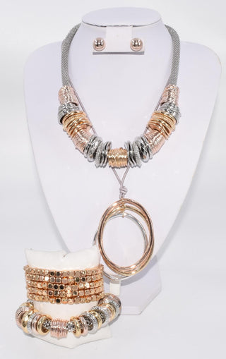 Three Tone Necklaces, Earrings and Bracelets (5 pieces)- Anicoletta's Boutique | Fashion Forward Luxury Women's Clothing