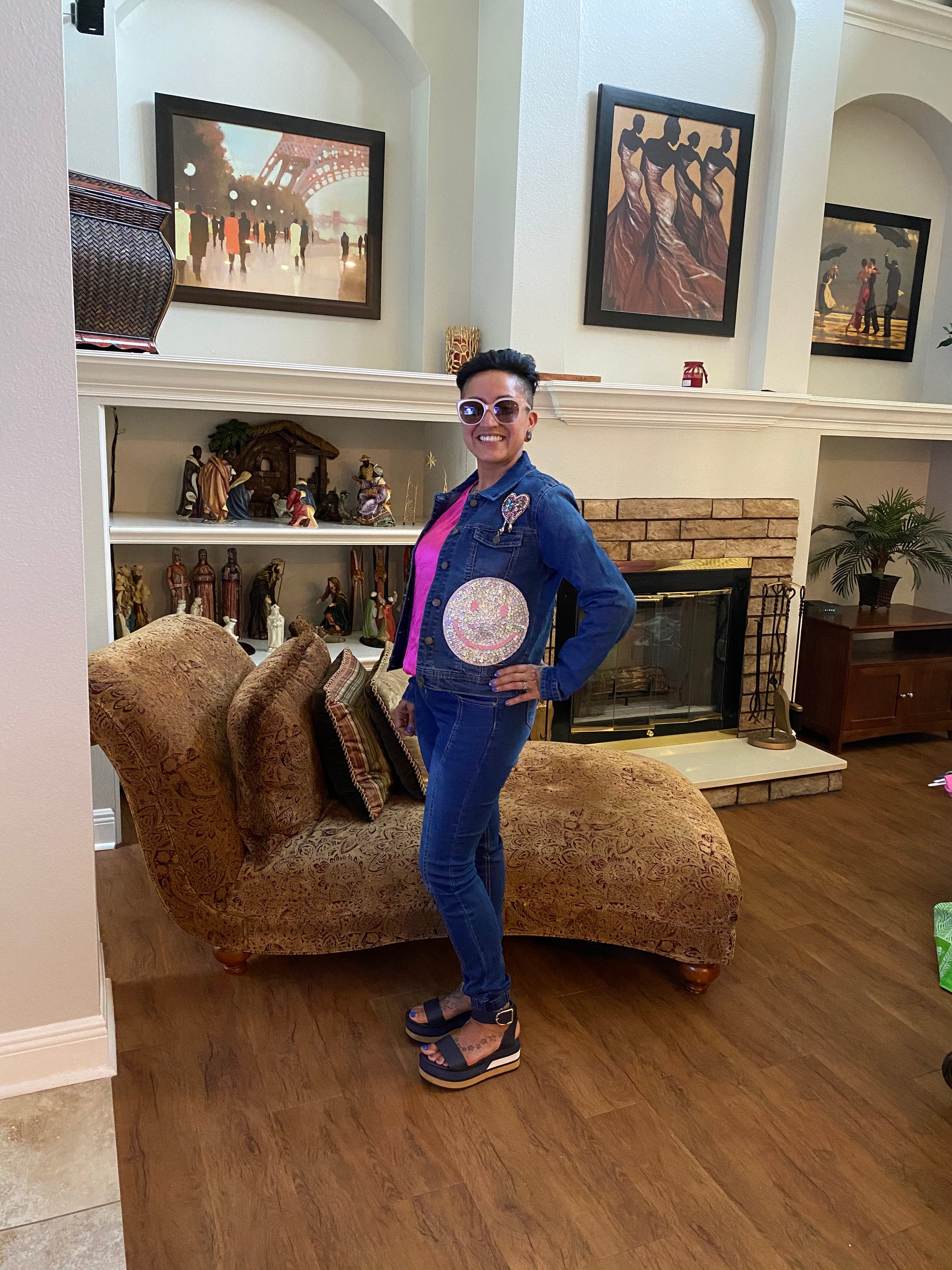 Anicoletta’s Happy Face Denim Jacket- Anicoletta's Boutique | Fashion Forward Luxury Women's Clothing