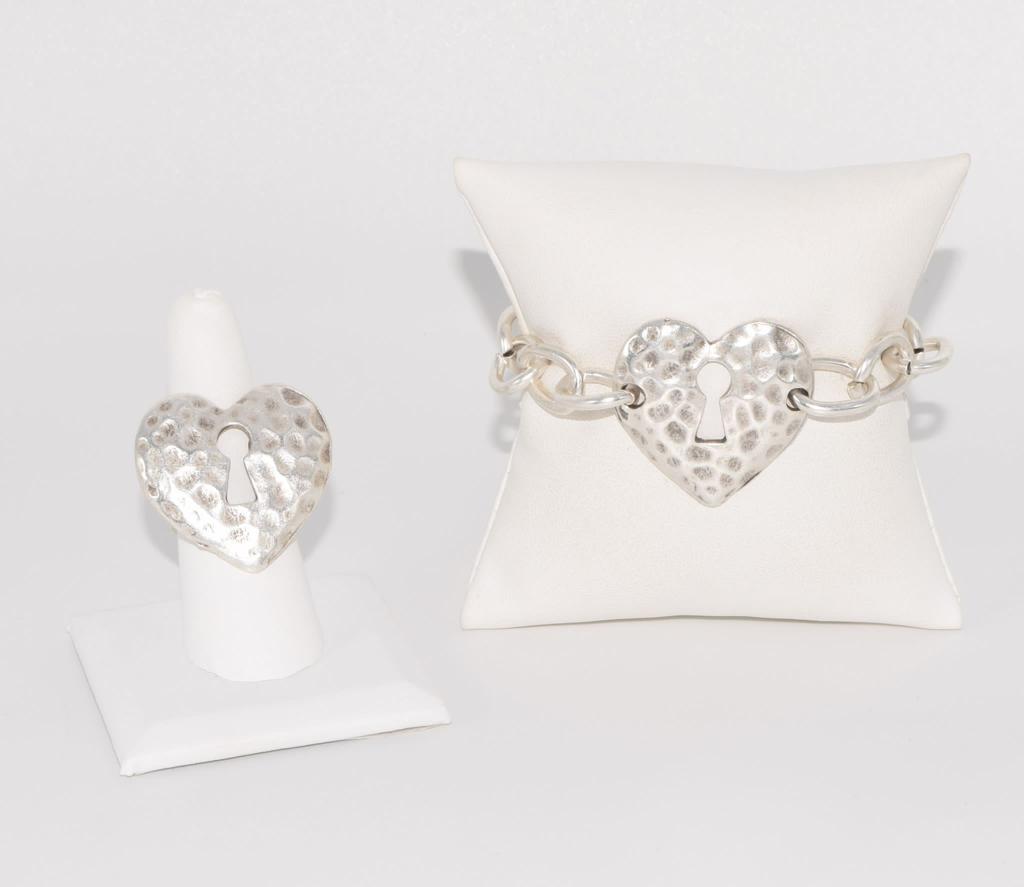 Silver Heart Adjustable Ring & Bracelet Turkish Set- Anicoletta's Boutique | Fashion Forward Luxury Women's Clothing