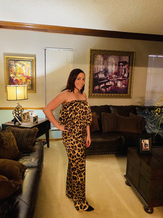 The Strapless Leopard Print Jumpsuit- Anicoletta's Boutique | Fashion Forward Luxury Women's Clothing