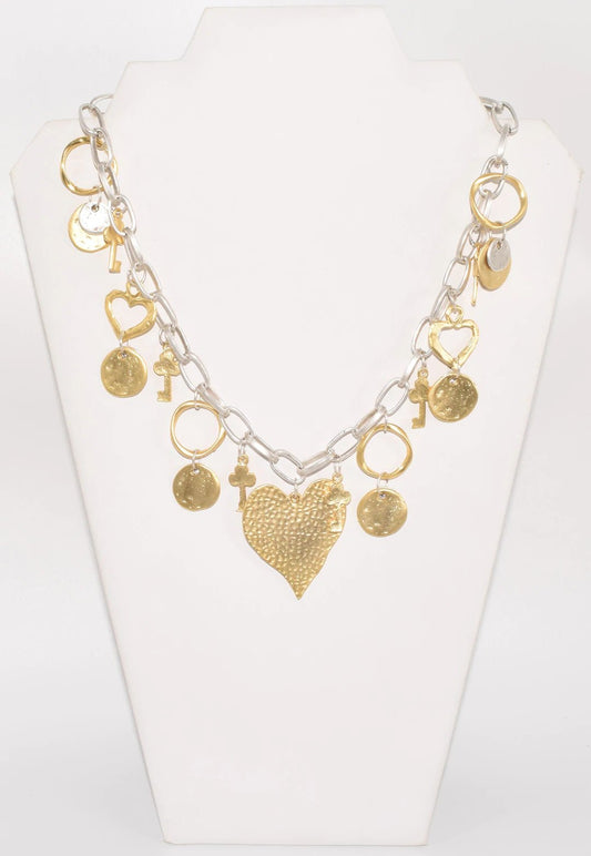 Two Tone Heart Turkish Necklace- Anicoletta's Boutique | Fashion Forward Luxury Women's Clothing